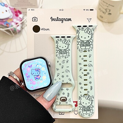清新繁花猫咪适用iwatchs11/10苹果手表表带硅胶Applewatchs9/8/7