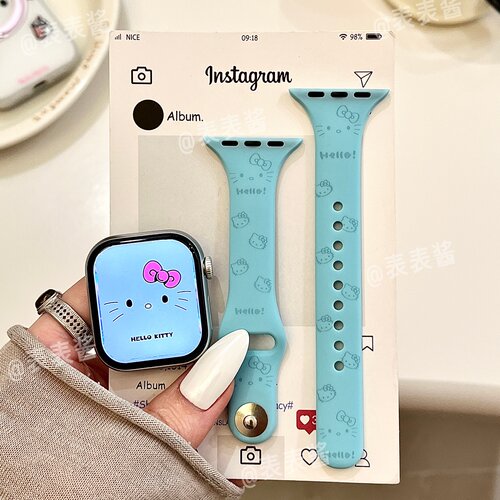 小蛮腰猫咪表情适用iwatchs12/11苹果手表表带10硅胶Applewatch9