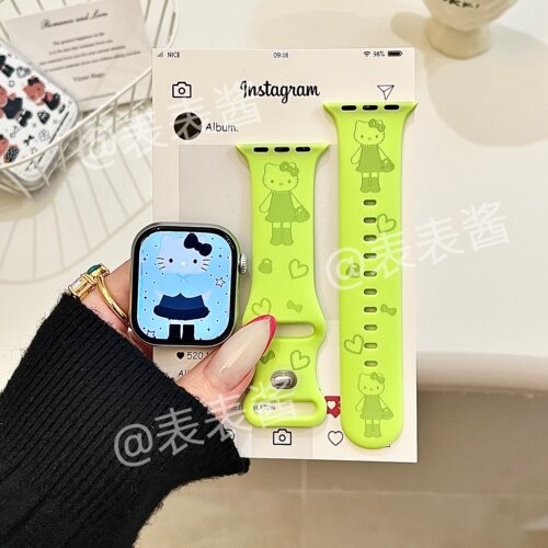 撞色长腿猫咪适用iwatchs11/10苹果手表表带SE硅胶Applewatchs9/8