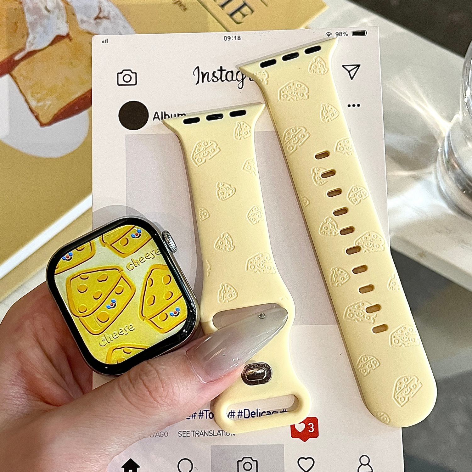 芝士奶酪适用苹果手表表带iwatchS11/10/9硅胶Apple奶黄2ultra/SE