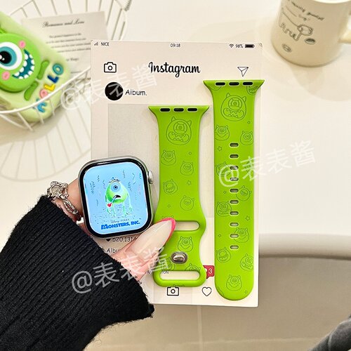 草绿色大眼仔适用iwatchs11/10苹果手表表带SE硅胶ApplewatchS9/8