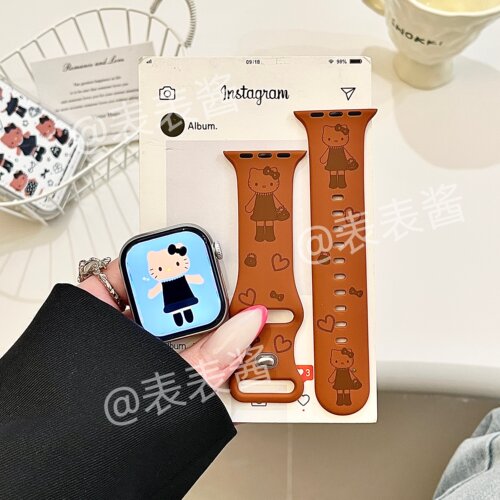 棕色长腿猫咪适用iwatchs11/10苹果手表表带SE硅胶Applewatchs9/8