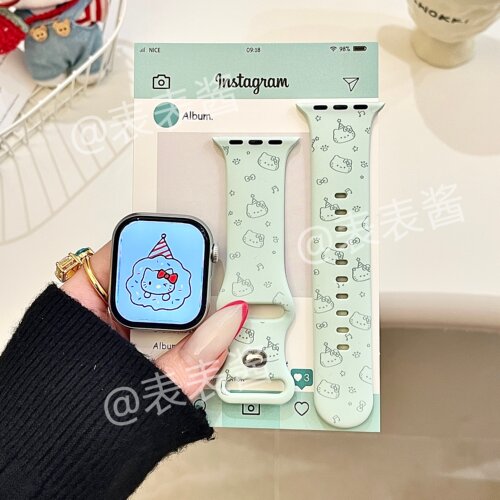 卡通音符猫咪线条适用iwatchs11/10苹果手表表带硅胶Applewatchs9