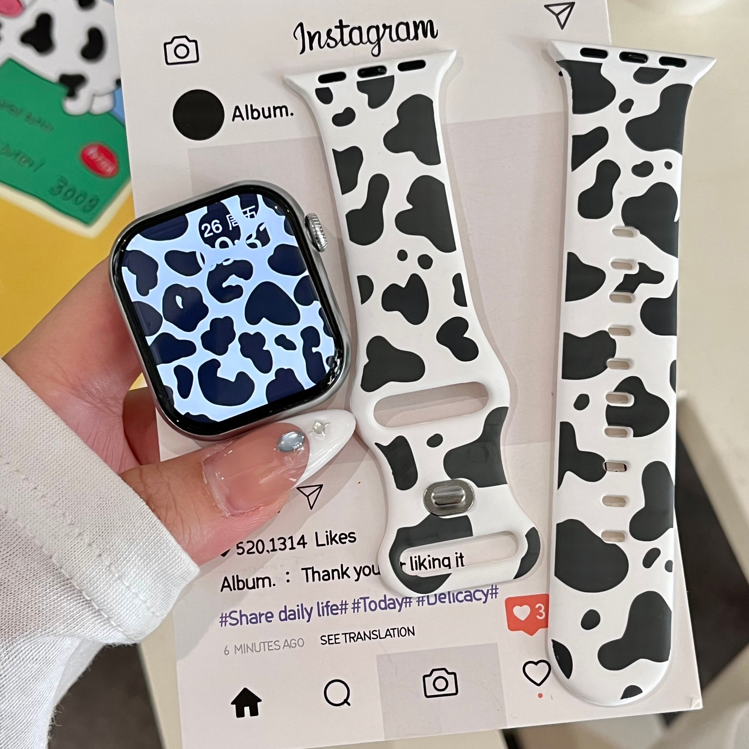 牛奶纹适用苹果手表表带iwatchS11/10/9硅胶Apple软2ultra可爱SE