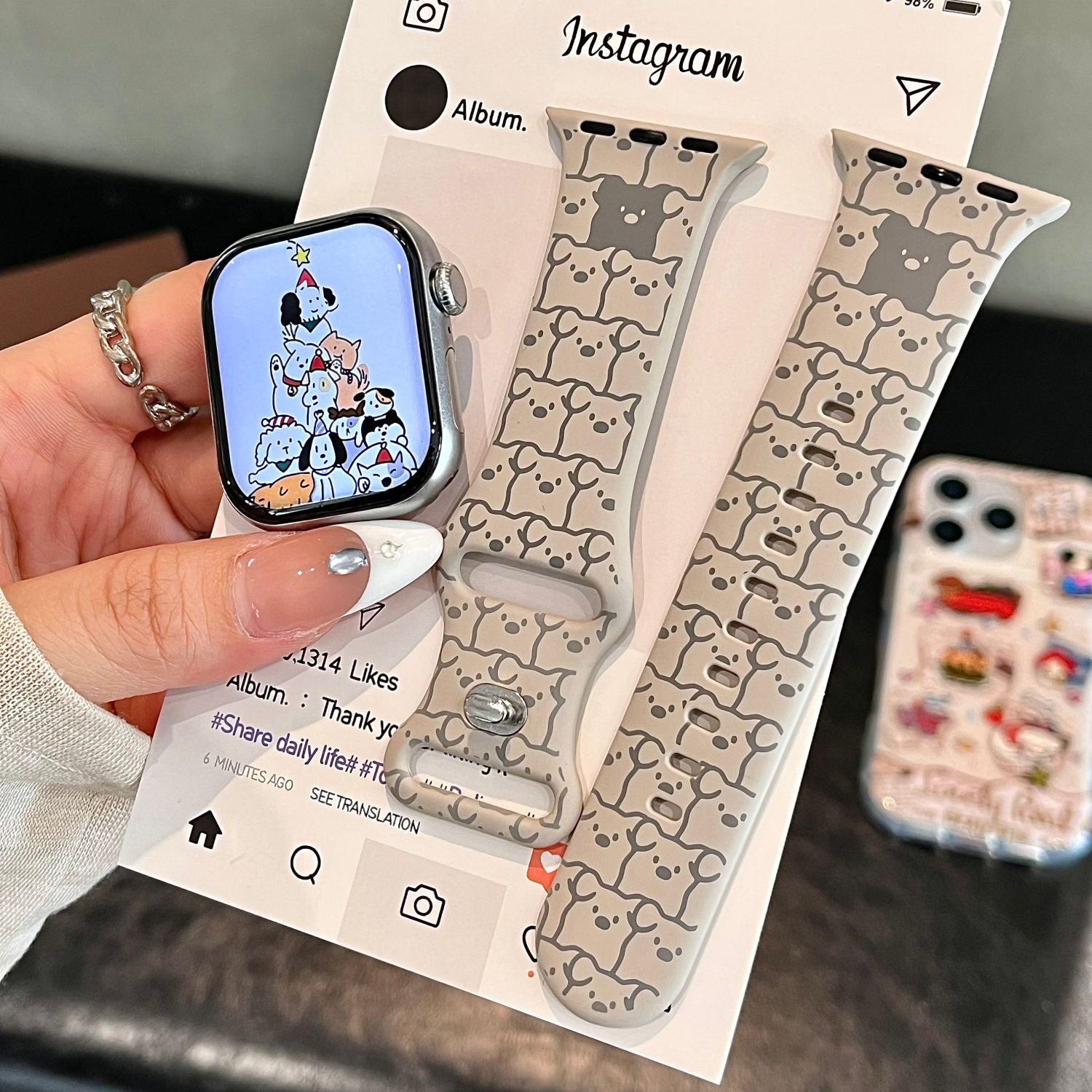 可爱狗狗适用苹果手表表带iwatchS11/10/9硅胶Apple星光2ultra/SE