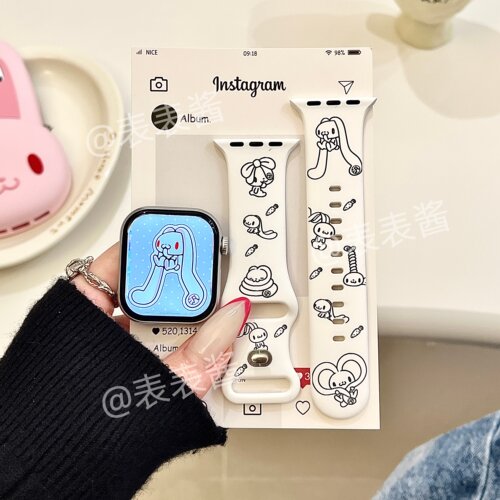 卡通泛用兔适用iwatchs11/10苹果手表表带SE硅胶Applewatchs9/8/7