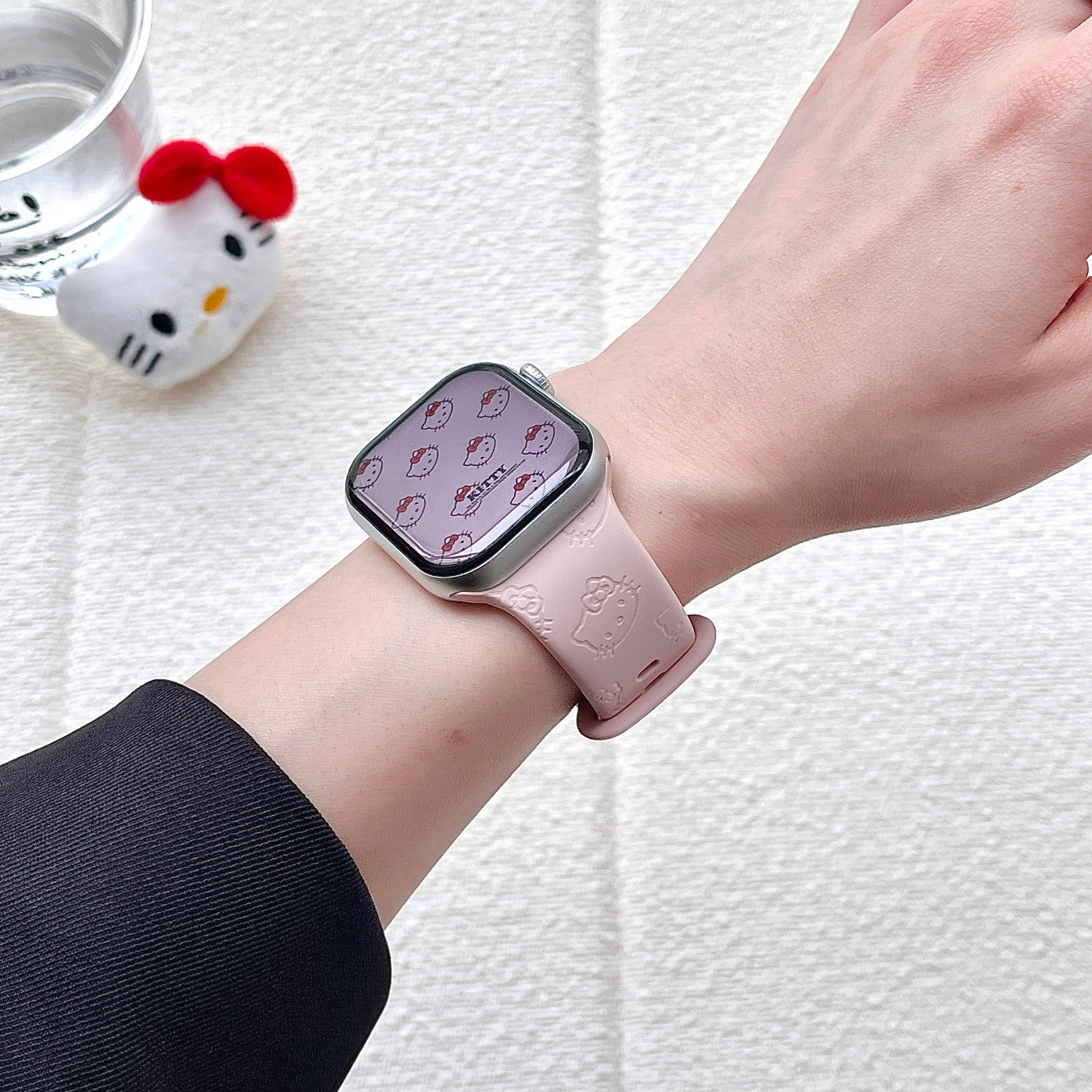 粉色Kitty适用苹果手表表带iwatchS11/10/9硅胶Apple萌2ultra/SE