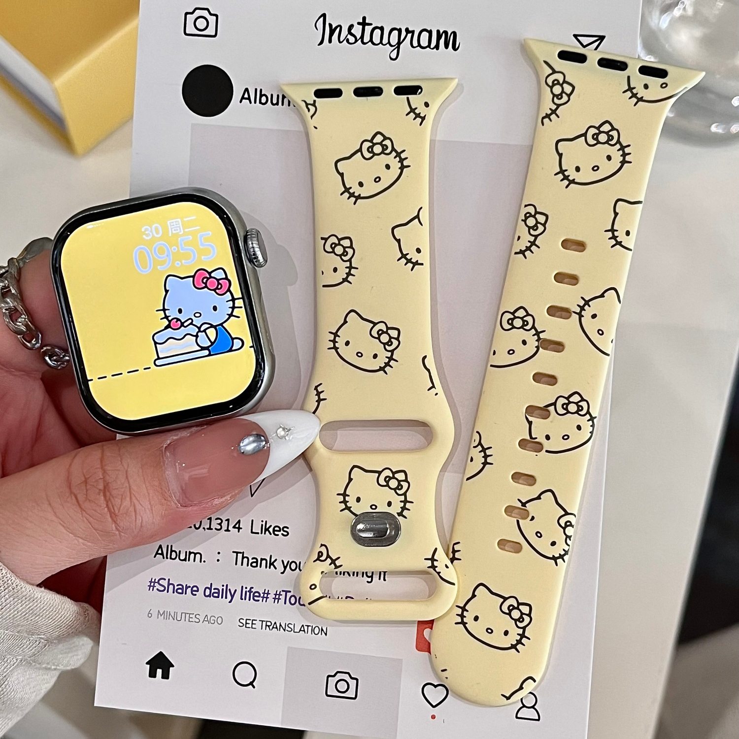 可爱Kitty适用苹果手表表带iwatchS11/10/9硅胶Apple黄2ultra/SE