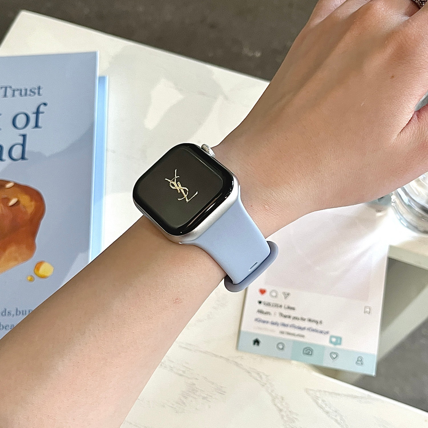 小清新适用苹果手表表带iwatchS11/10/9硅胶Apple浅蓝2ultra韩SE