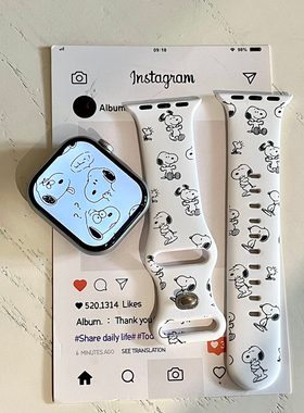 史努比适用苹果手表表带iwatchS11/10/9硅胶Apple白2ultra卡通SE