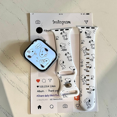 史努比适用苹果手表表带iwatchS11/10/9硅胶Apple白2ultra卡通SE