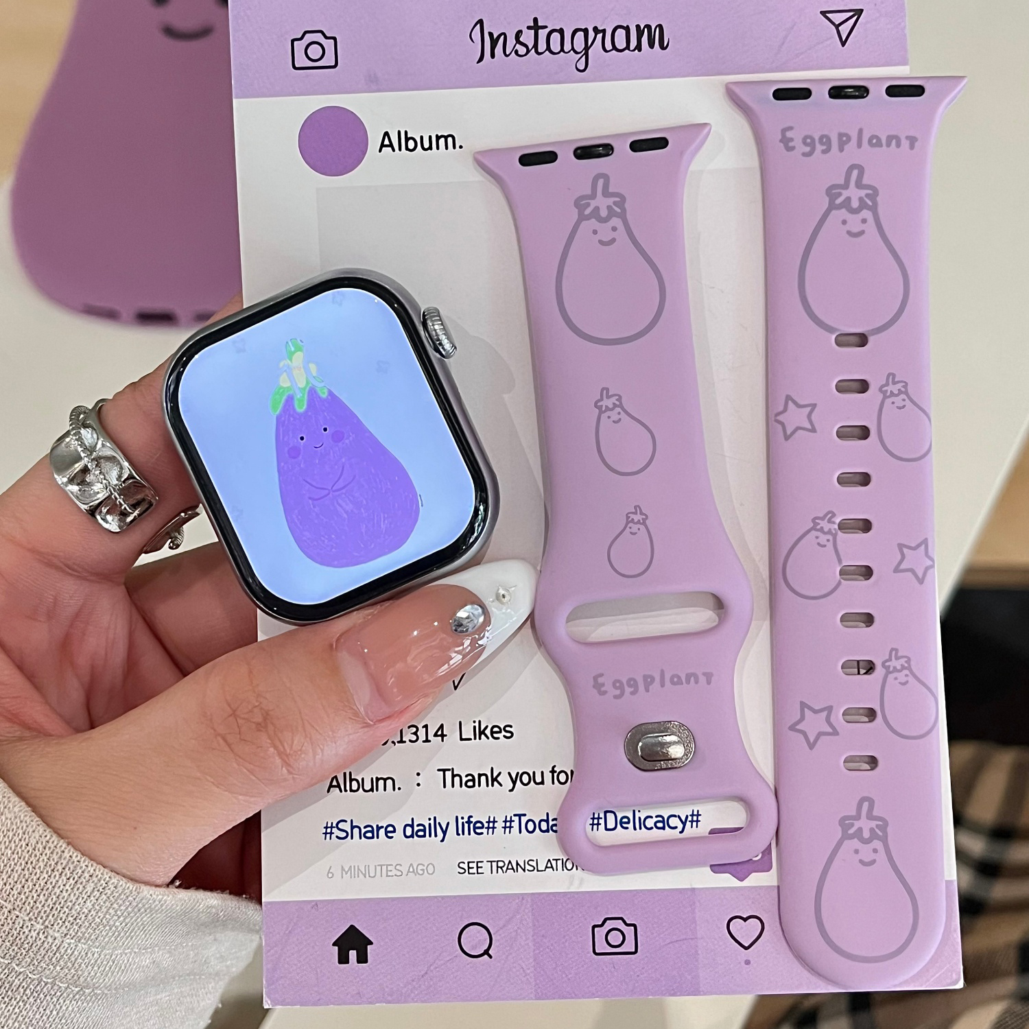 茄子适用苹果手表表带iwatchS11/10/9硅胶Apple薰衣草紫2ultra/SE