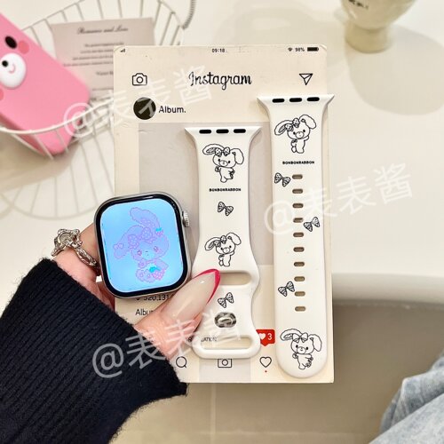 可爱啵啵兔适用iwatchs11/10苹果手表表带SE硅胶Applewatchs9/8/7