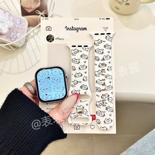 白色搞怪猫咪适用iwatchs11/10苹果手表表带SE硅胶Applewatchs9/8