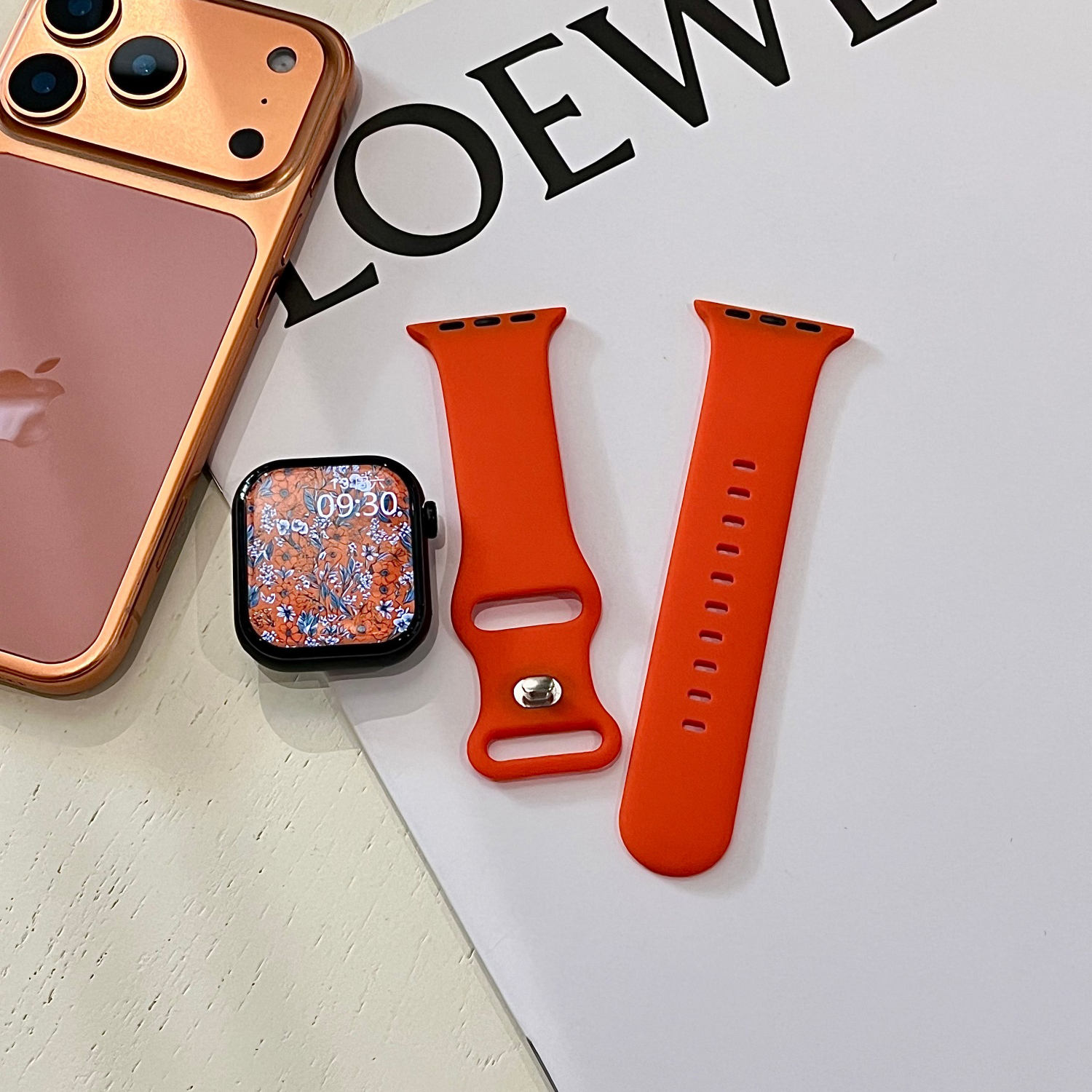 小众香槟橙适用苹果手表表带iwatchS11/10/9硅胶Apple韩2ultra/SE