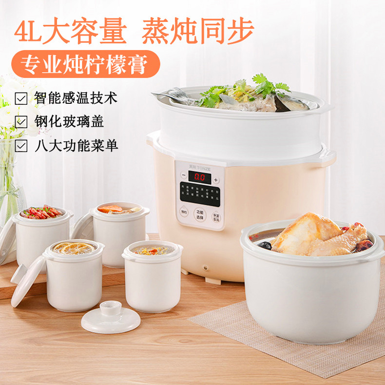 天际隔水炖盅全自动超大容量4L陶瓷煲汤5人6电炖炖锅家.用一锅五