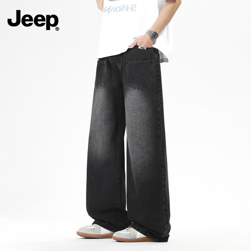 JEEP美式复古水洗阔腿牛仔裤男