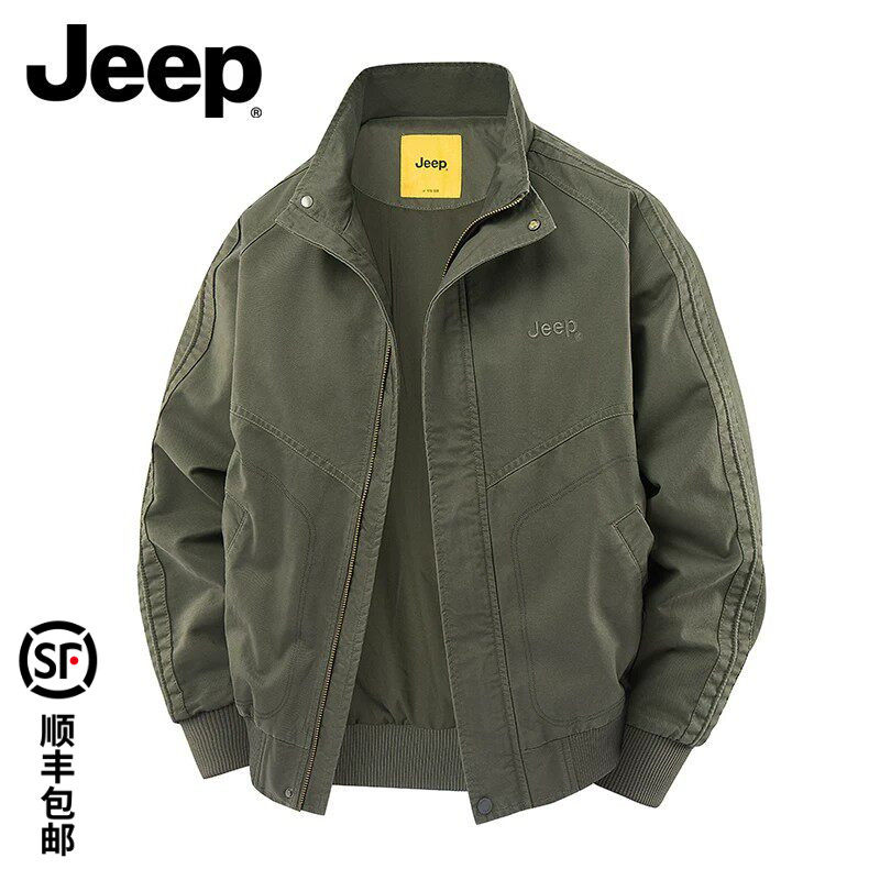 JEEP/吉普夹克男秋冬季加绒加厚上衣宽松休闲纯棉立领工装外套男