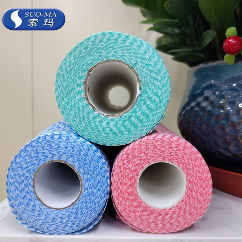 SUOMA索玛无纺布抹布干湿两用懒人抹布卷状洗碗布蓝绿红50片/卷
