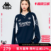 Kappa卡帕 球衣黑T恤上衣 v领运动风撞色卫衣女宽松长袖 26春季 美式