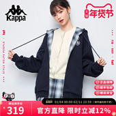 美式 复古格纹连帽卫衣外套女冬新款 设计感帽衫 Kappa卡帕 时尚 上衣