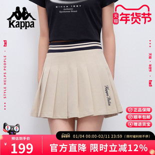 Kappa卡帕新品百褶裙高腰a字学院风短裙气质美式复古半身裙女