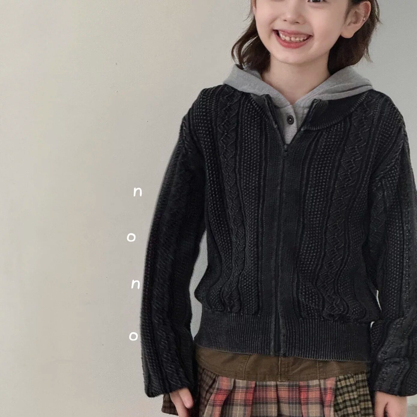 nonokids 复古麻花纹拉链针织开衫女慵懒风毛衣外套