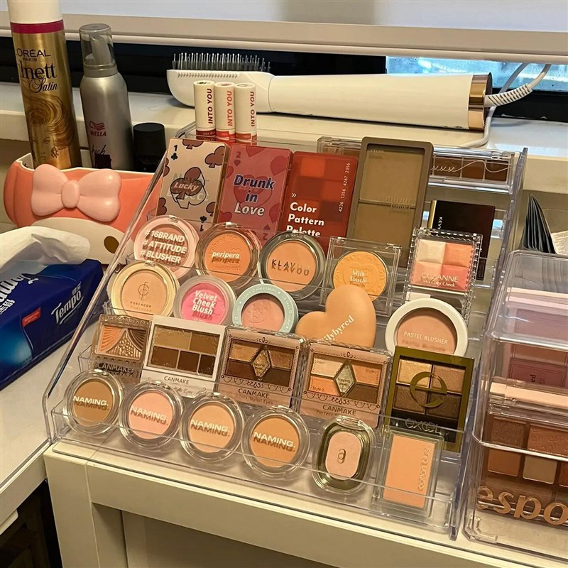 眼影盘收纳盒子粉饼分隔格亚克力透明桌面彩妆腮红化妆品置物架子