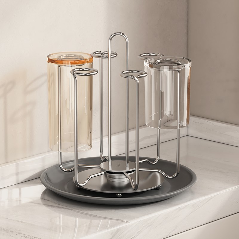 旋转304不锈钢桌面沥水杯架倒挂高颜值厨房收纳架置物架茶杯架子