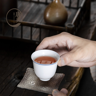 景德镇青花瓷双线喝功夫茶茶杯个人陶瓷单个主人杯家用斗笠杯子