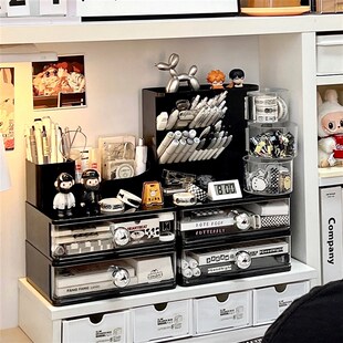 笔筒办公室桌面收纳盒斜插式大容量压克力轻O奢高级感书桌笔桶笔