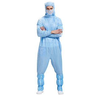 防静电服网格斜拉链连体全身百级无尘服洁净防尘带帽连面罩工作服