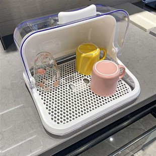家用厨房水杯奶瓶收纳箱可沥水儿童碗F筷餐具收纳盒翻盖防尘储物