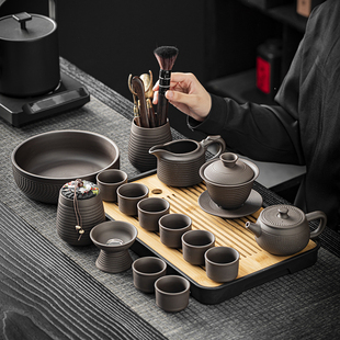 悬停盖碗泡茶壶茶K杯茶海整套高档家用客厅 跳刀紫砂功夫茶具套装