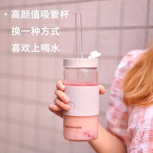 Bobbleware玻璃杯吸管杯女大容量简约大水杯奶茶杯W环保奶茶杯便