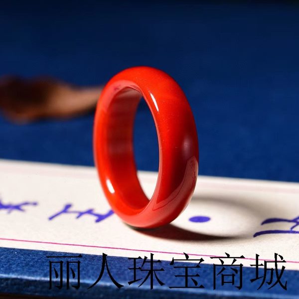 保山南红玛瑙戒指女凉山原石柿子红指环老坑起胶扳指男饰品玉戒指