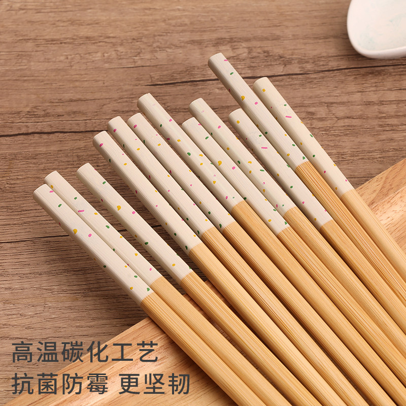 可爱彩色糖针家用防霉竹筷餐具天然竹木快子ins日韩 糖果味的餐具