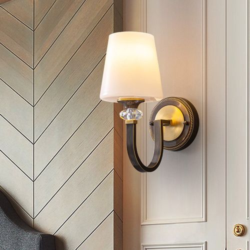 美式全铜壁灯简约现代水晶轻奢客厅背景墙灯过道卧室床头灯M2201