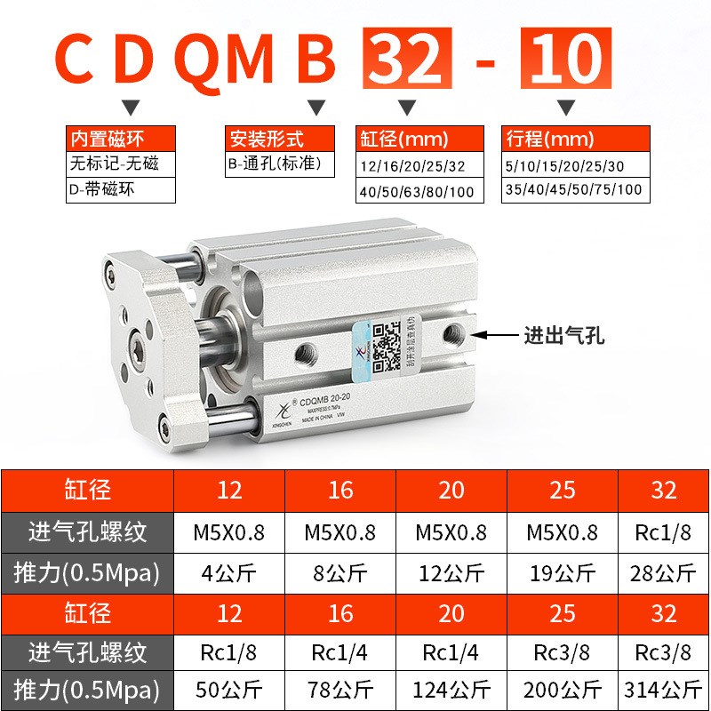 SMC型三轴三杆CQMB带导杆薄型气缸CDQMB12/16/20/25X32X40X50-25