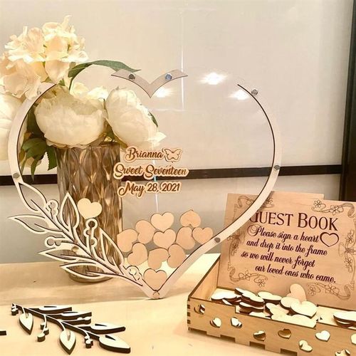自定义结婚礼爱心木片签到板册本相框签名册本创意透明亚克力框