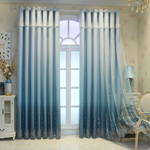 渐变窗帘r布遮光挂钩式 2021年新款 北欧简约双层卧室客厅大气网红