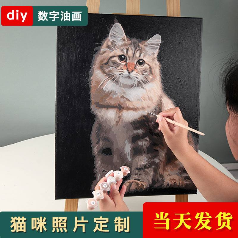 数字油画宠物猫咪照片diy定制手工油彩画画动物填色填充手作装饰图片