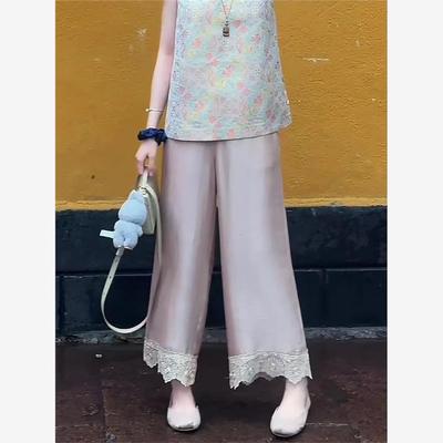 新中式醋酸缎面裤子女夏