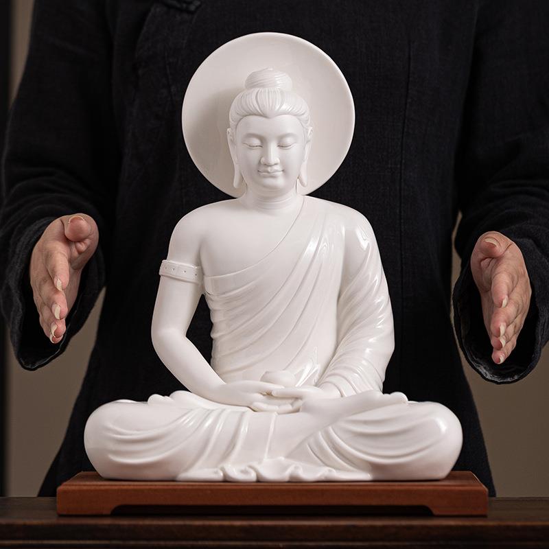 陶瓷大日如来佛祖佛像摆件释迦摩尼佛供奉禅意家居客厅办公室装饰