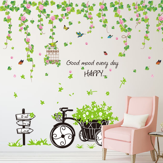 小清新墙贴墙壁装饰品贴纸贴画卧室背景墙纸壁纸自粘卧室墙面树叶图片