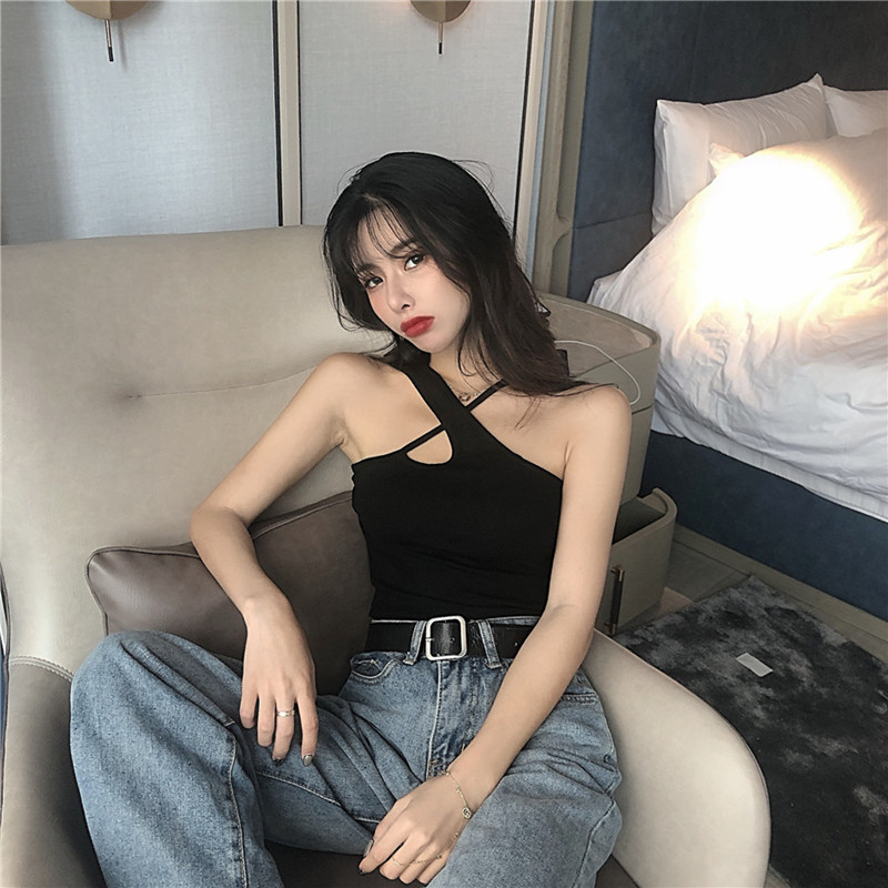 夏网红吊带背心女短款打底小众外穿紧身性感心机美背交叉挂脖上衣