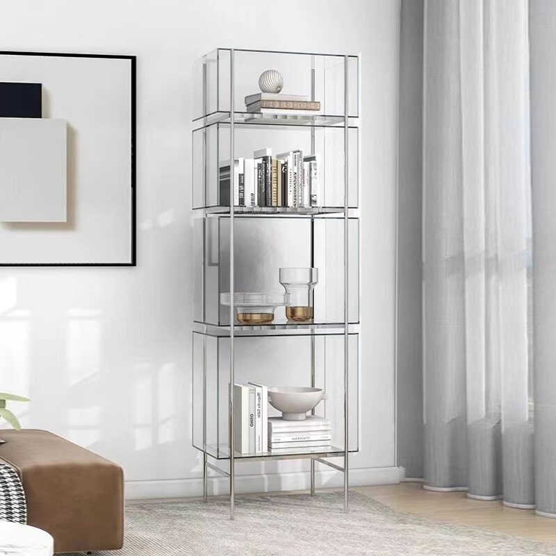 简约展示柜亚克力书架置物架落地收纳玩具手办柜不锈钢多层书柜