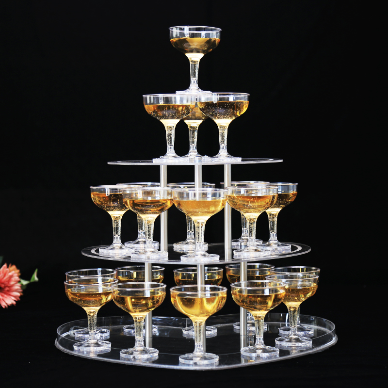 新款婚礼倒酒香槟塔三层心形婚庆道具亚克力酒塔架子婚礼舞台杯塔