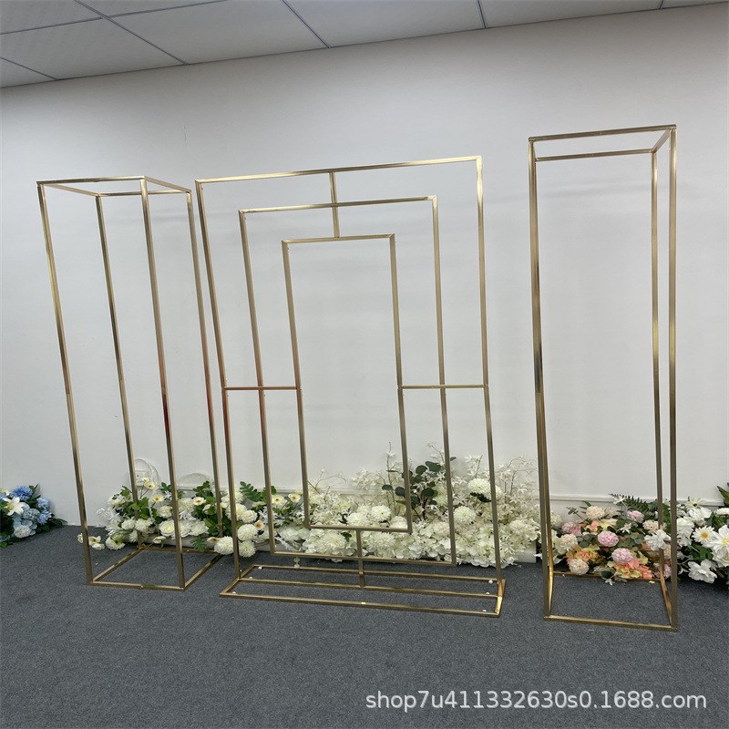 婚庆新款铁艺拱门回形屏风组合背景架婚礼舞台道具装饰几何花架