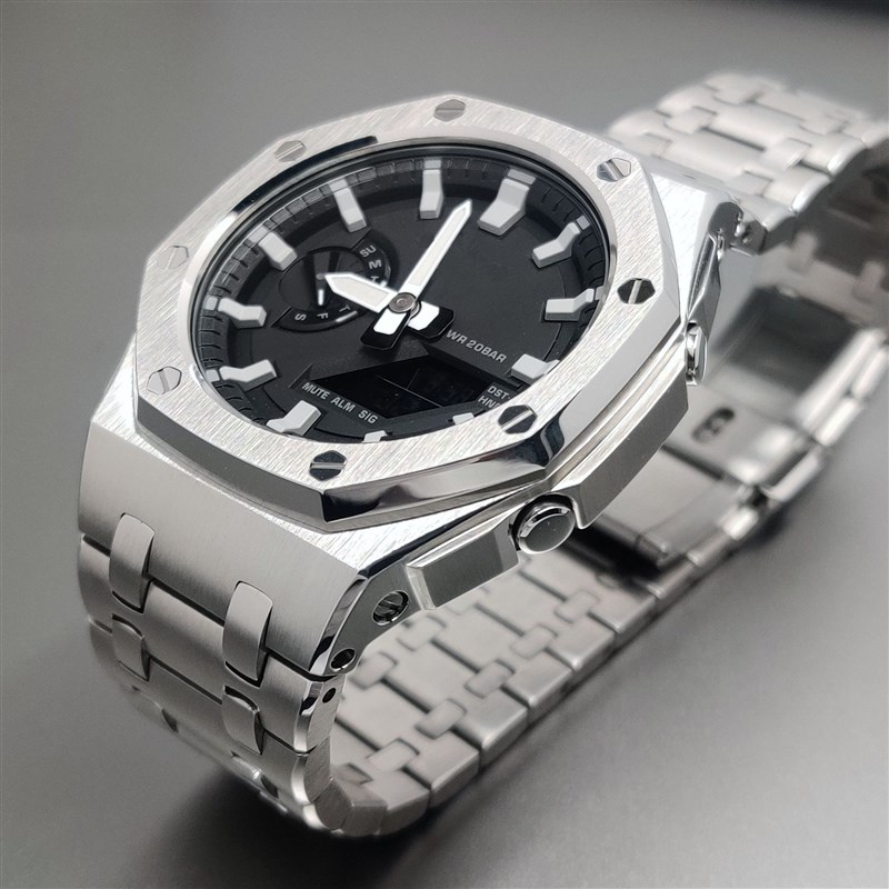 ga2100改装农家橡树离岸型表壳卡西鸥金属配件可替换氟橡胶表带